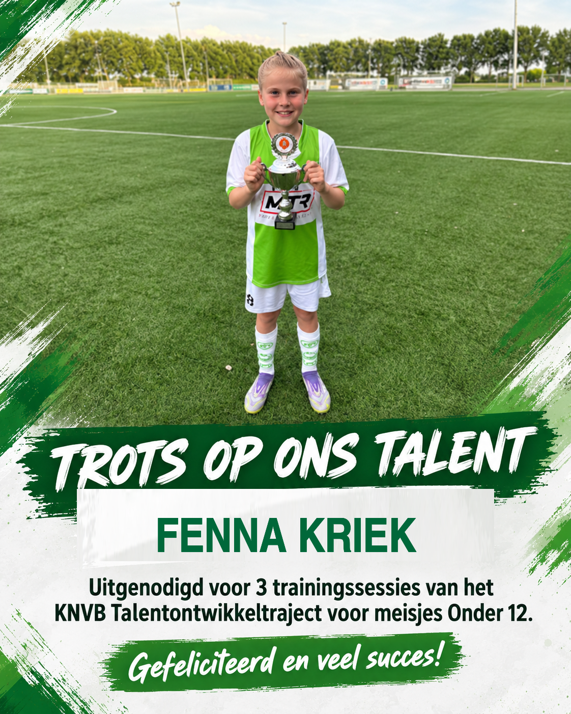 Fenna Kriek uitgenodigd voor KNVB Talentontwikkeltraject