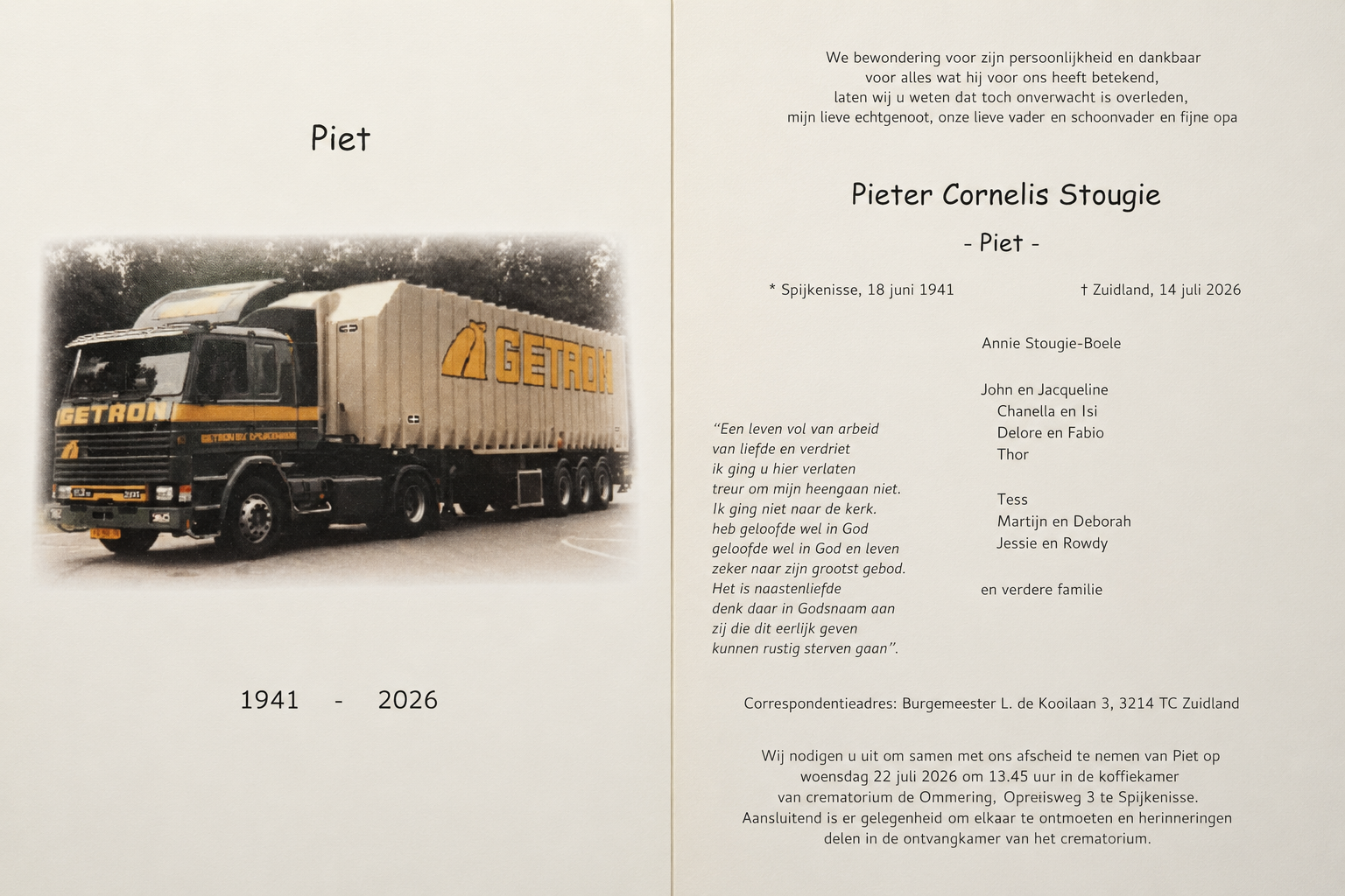 In memoriam Piet Stougie