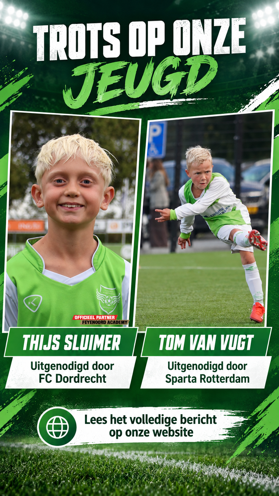 Jeugdspelers Tom en Thijs uitgenodigd voor stagetraject